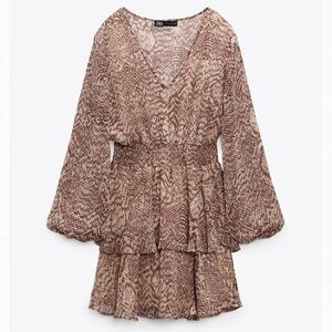 Zara snakeskin print long sleeve mini dress Size Small